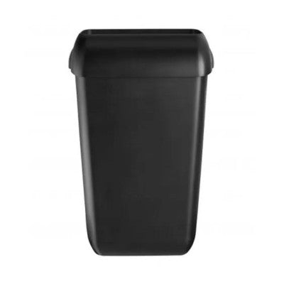 Afvalbak kunststof mat zwart 43 ltr kunststof met open inworpklep en muurbevestigingsset